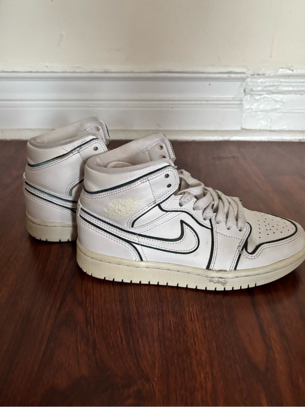Jordan White High-Top Sneakers with Black Piping